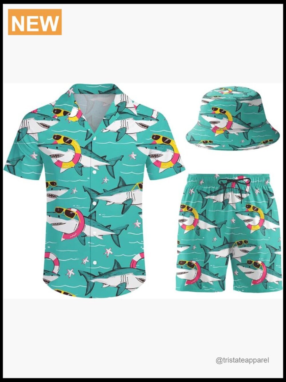 Men's Quick Dry Hawaiian Shirt & Shorts Set with Hat